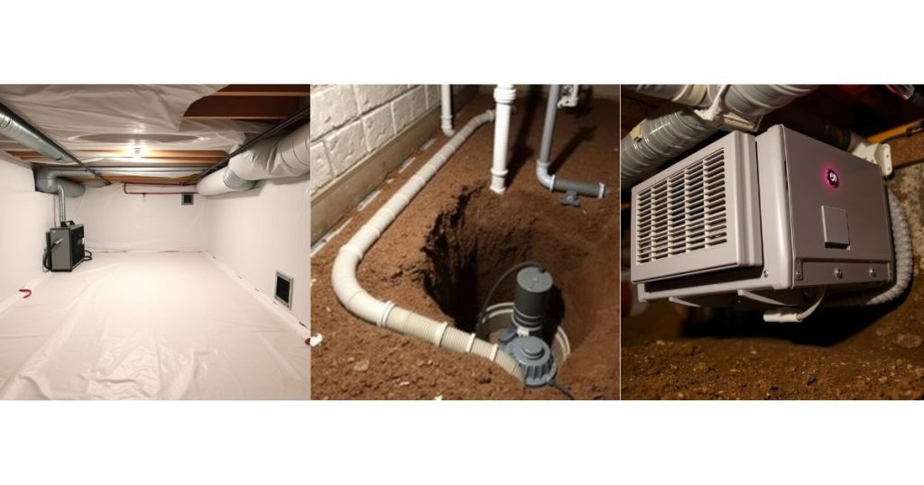 Alternatives of crawl space are encapsulation drainage and dehumidifier