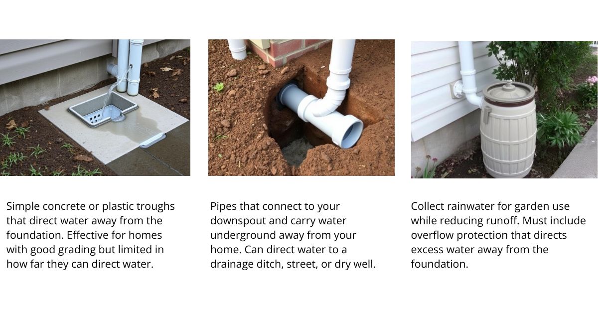 Concrete splash block under downspout