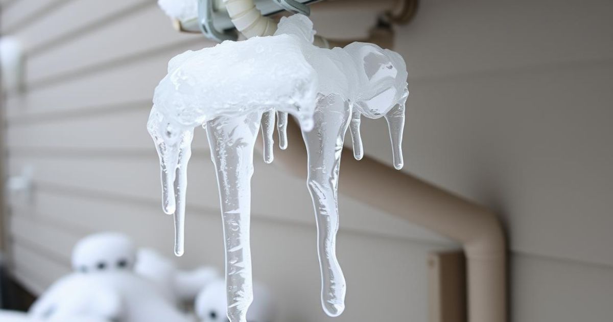 Frozen downspout with ice buildup