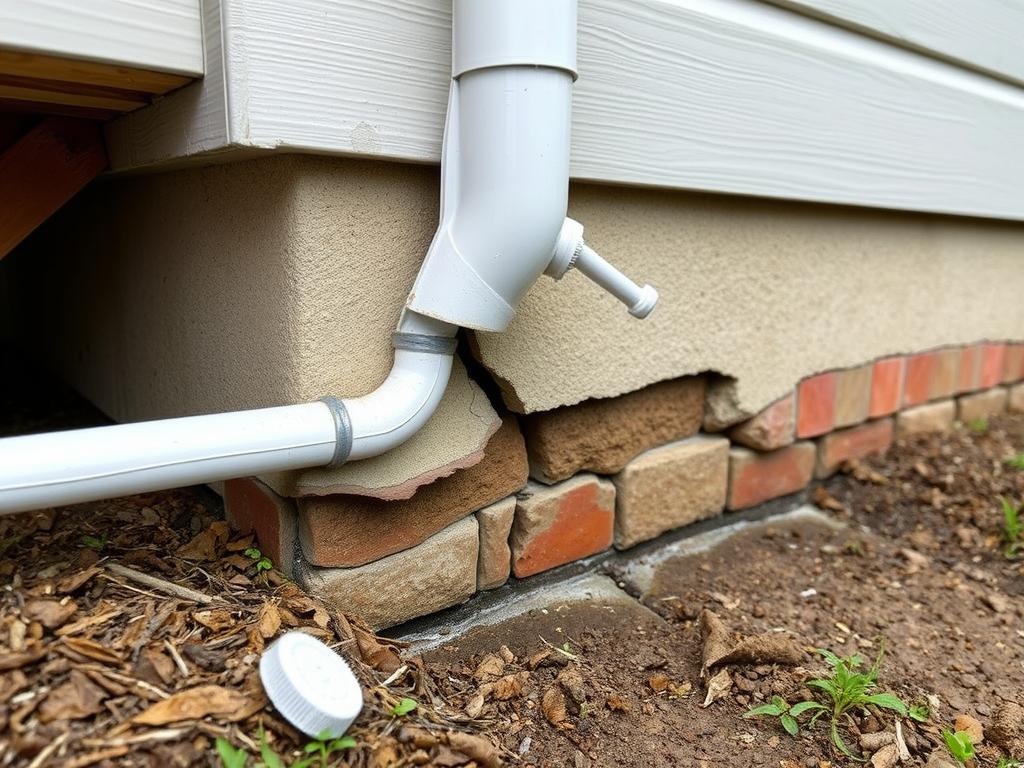 Water damage to foundation from improper downspout drainage