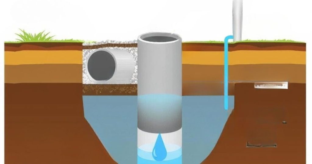 Cross-section of a dry well showing water collection and percolation process